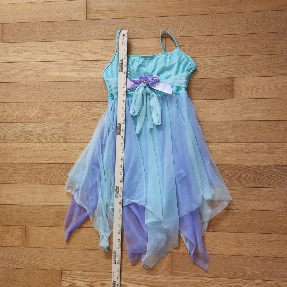 Weissman Kids XLC Teal Blue Purple Sequin Lyrical Dance Costume Dress 5447